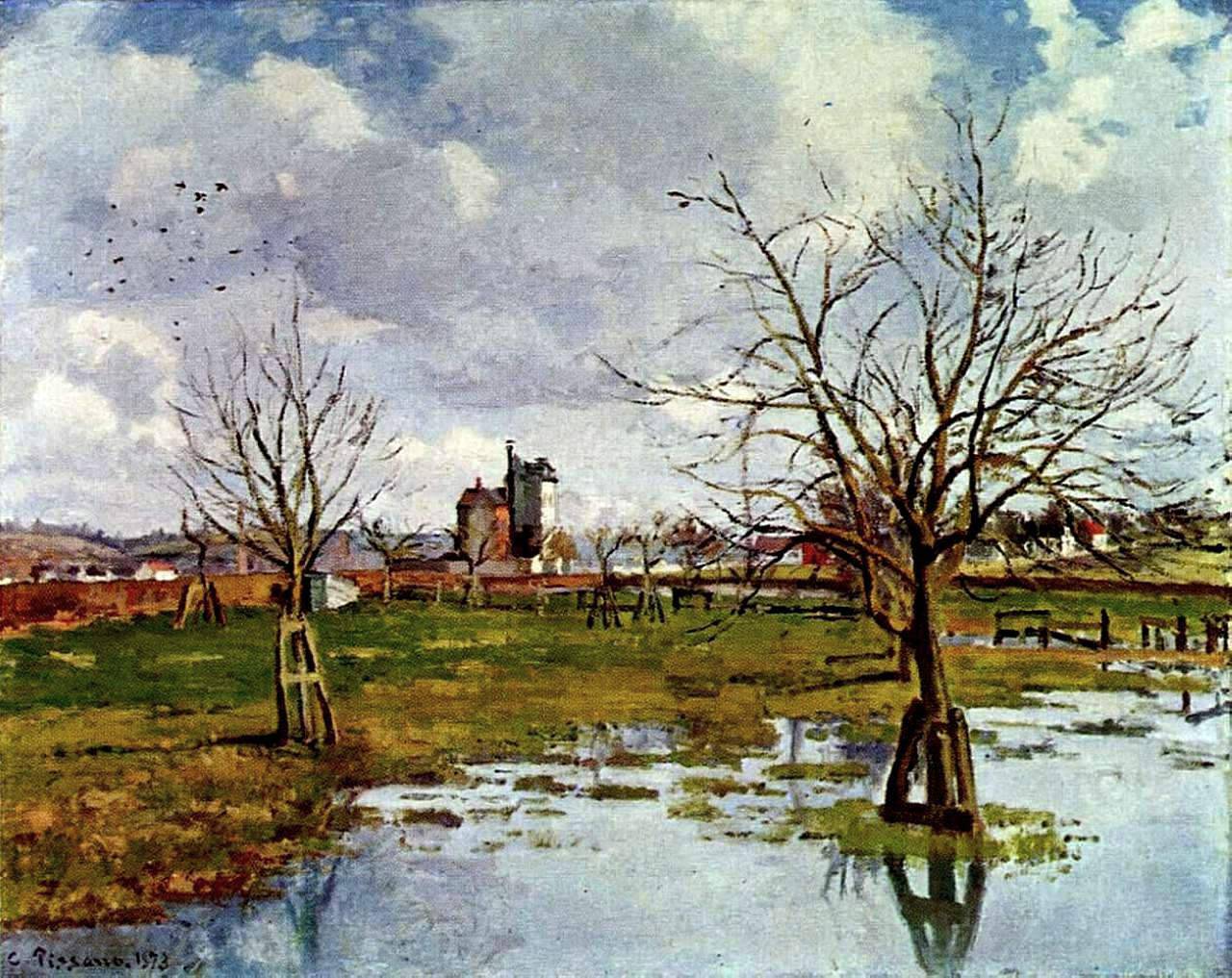 Landscape with Flooded Fields - Camille Pissarro