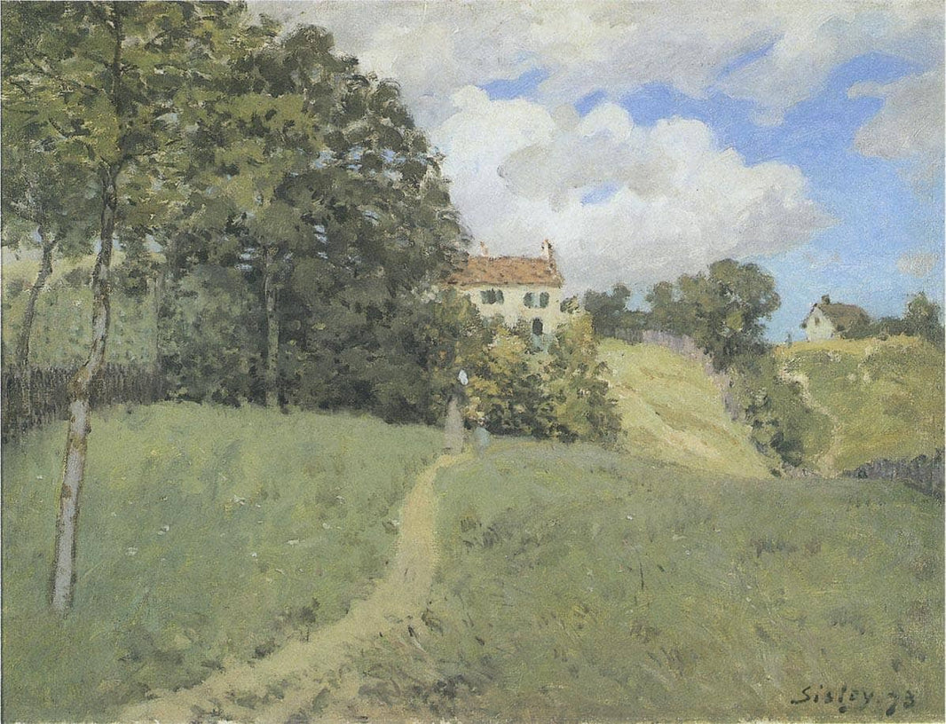 Landscape with Houses by Alfred Sisley — hand-painted architectural oil painting reproduction on canvas
