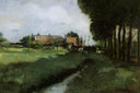 Landscape With Houses and Stream by John Henry Twachtman — rural oil painting wall art, Impressionism