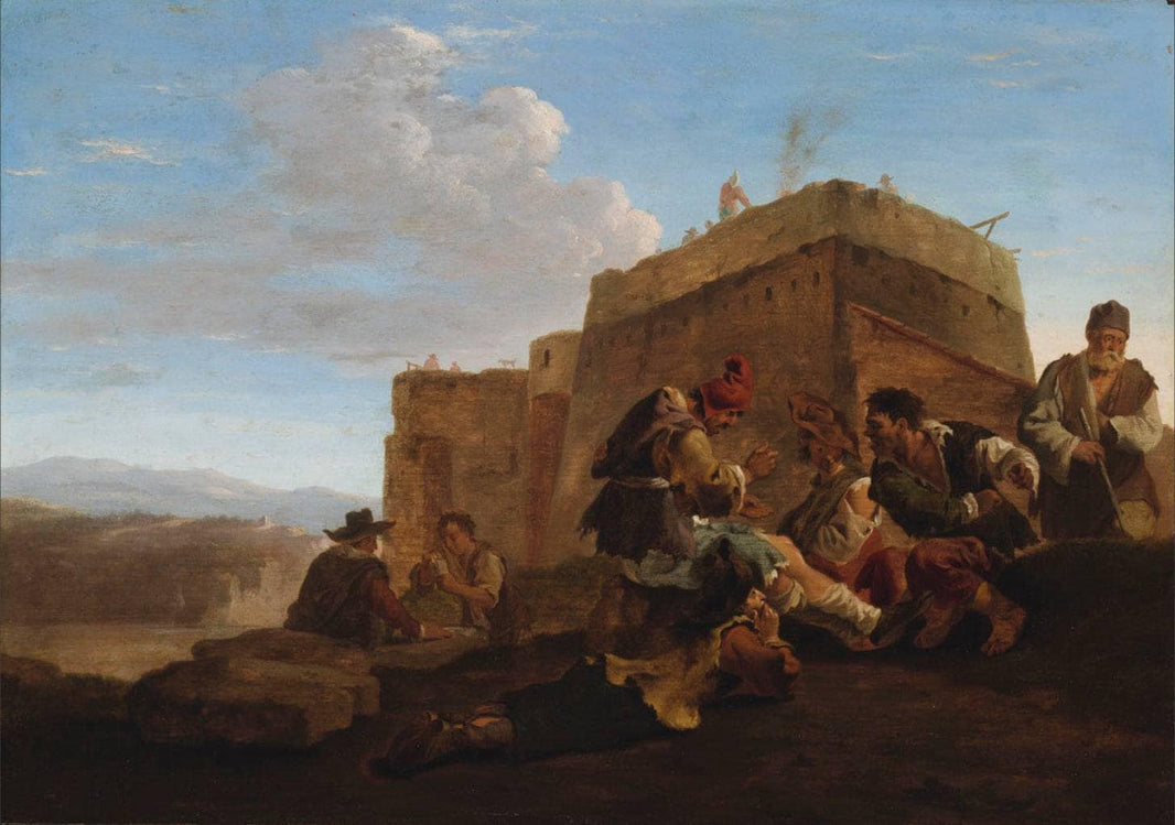 Landscape with Morra Players by Jan Dirksz Both — hand-painted architectural oil painting reproduction on canvas