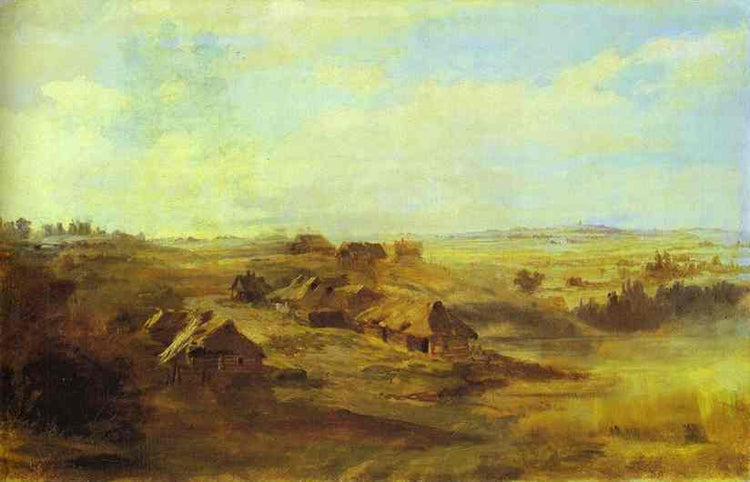 Landscape with Peasant's Huts and Pond near St. Petersburg - Fyodor Vasilyev