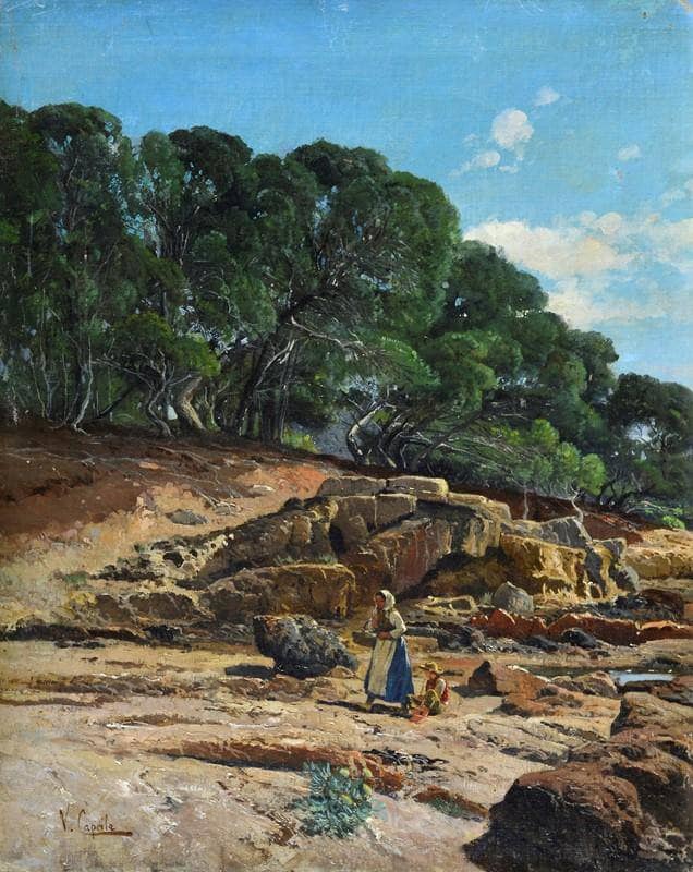 Landscape with peasants by Vincenzo Caprile — hand-painted landscape oil painting reproduction on canvas