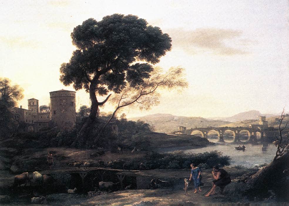 Landscape with Shepherds  - The Pont Molle by Claude Lorrain — hand-painted animal oil painting reproduction on canvas