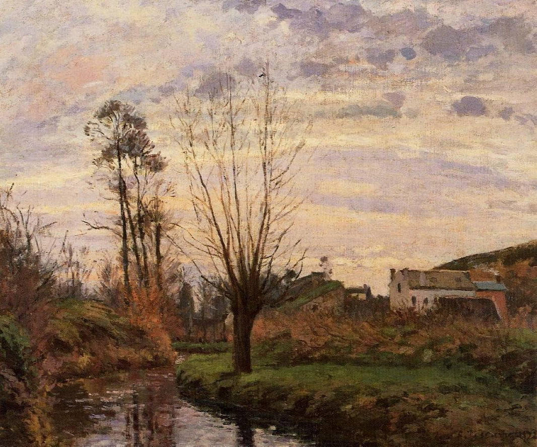 Landscape with Small Stream by Camille Pissarro — hand-painted botanical oil painting reproduction on canvas