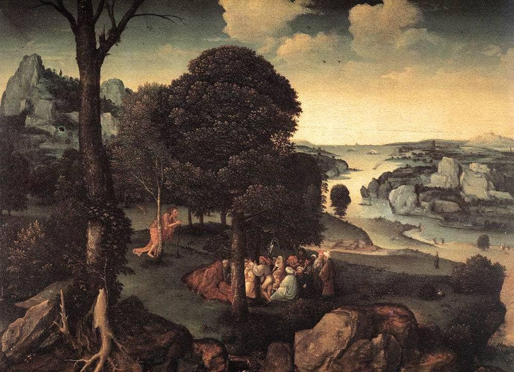 Landscape with St. John the Baptist Preaching by Joachim Patinir — hand-painted botanical oil painting reproduction on canvas