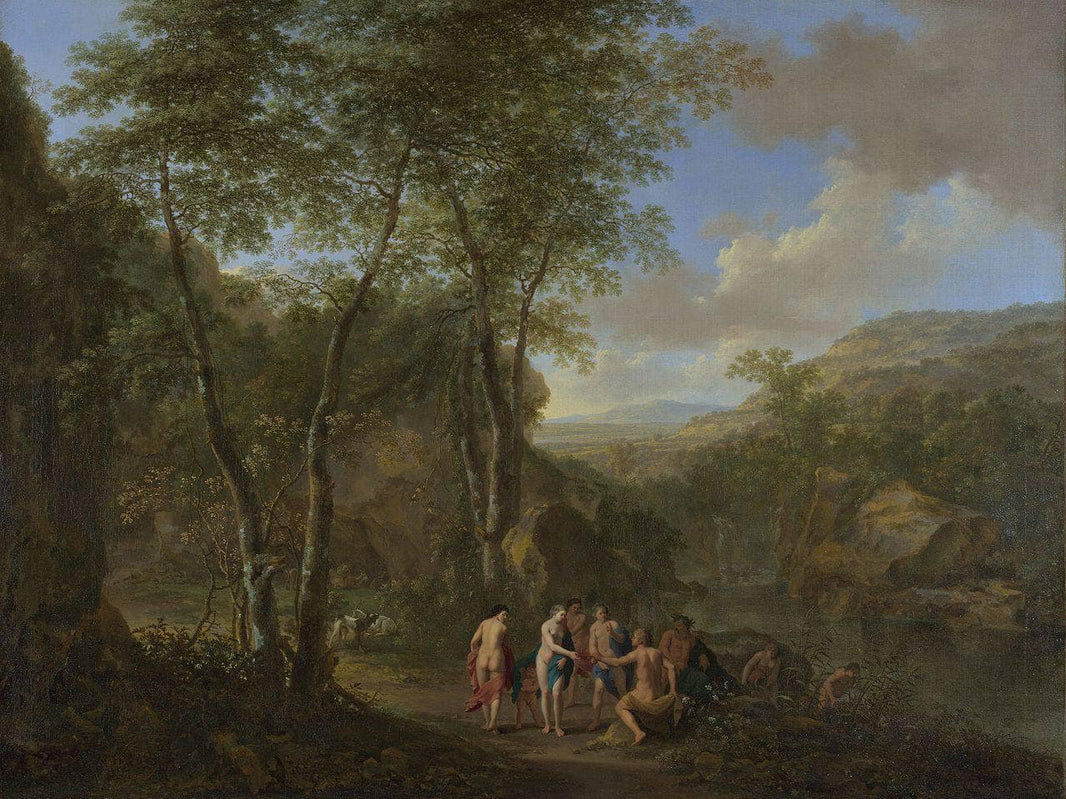 Landscape with the Judgement of Paris by Jan Dirksz Both — hand-painted botanical oil painting reproduction on canvas
