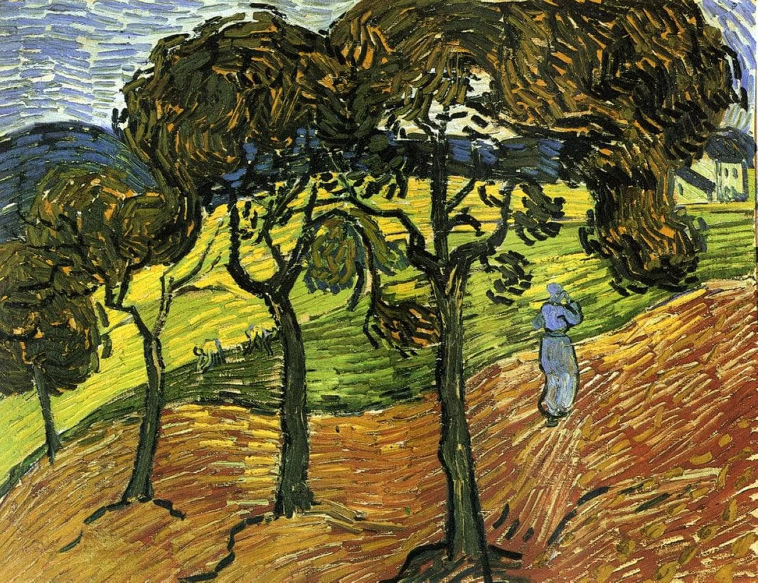 Landscape with Trees and Figures by Vincent van Gogh — hand-painted botanical oil painting reproduction on canvas