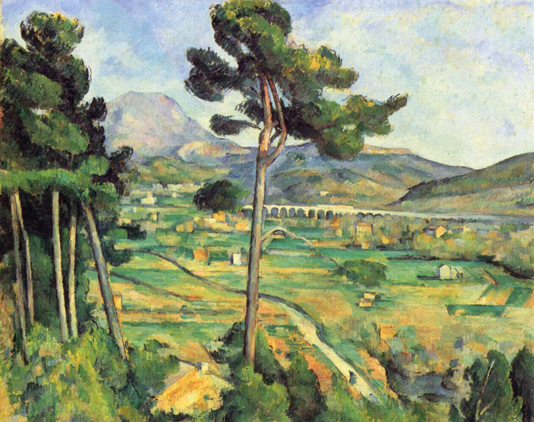 Mont Sainte-Victoire and the Viaduct of the Arc River Valley by Paul Cezanne — hand-painted botanical oil painting reproduction on canvas