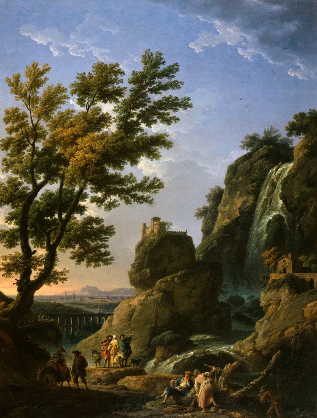 Landscape with Waterfall and Figures by Claude-Joseph Vernet — hand-painted botanical oil painting reproduction on canvas