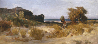Landscape with worker that carries something by Giovanni (Nino) Costa, oil painting reproduction