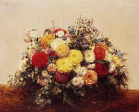 Large Vase of Dahlias and Assorted Flowers by Henri Fantin-Latour — hand-painted botanical oil painting reproduction on canvas