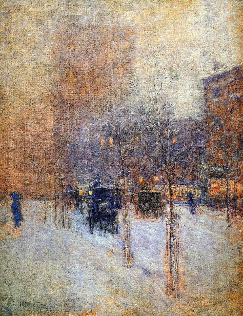 Late Afternoon, New York, Winter by Childe Hassam — hand-painted architectural oil painting reproduction on canvas