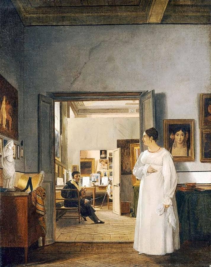 L'Atelier d'Ingres in Rome by Jean Alaux — hand-painted portrait oil painting reproduction on canvas