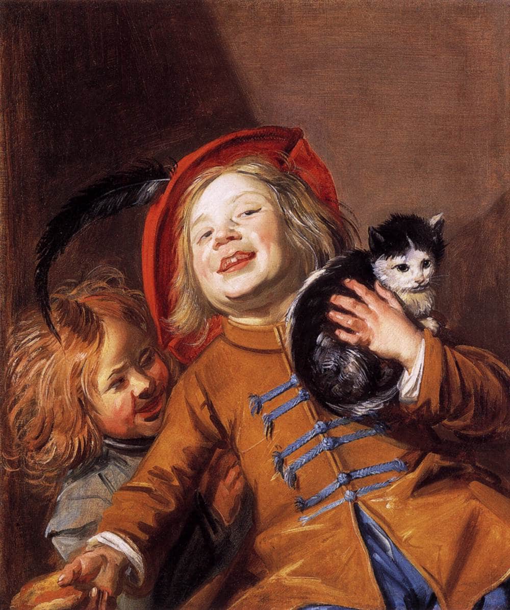Laughing Children with a Cat by Judith Leyster, hand-painted animal oil painting reproduction on canvas
