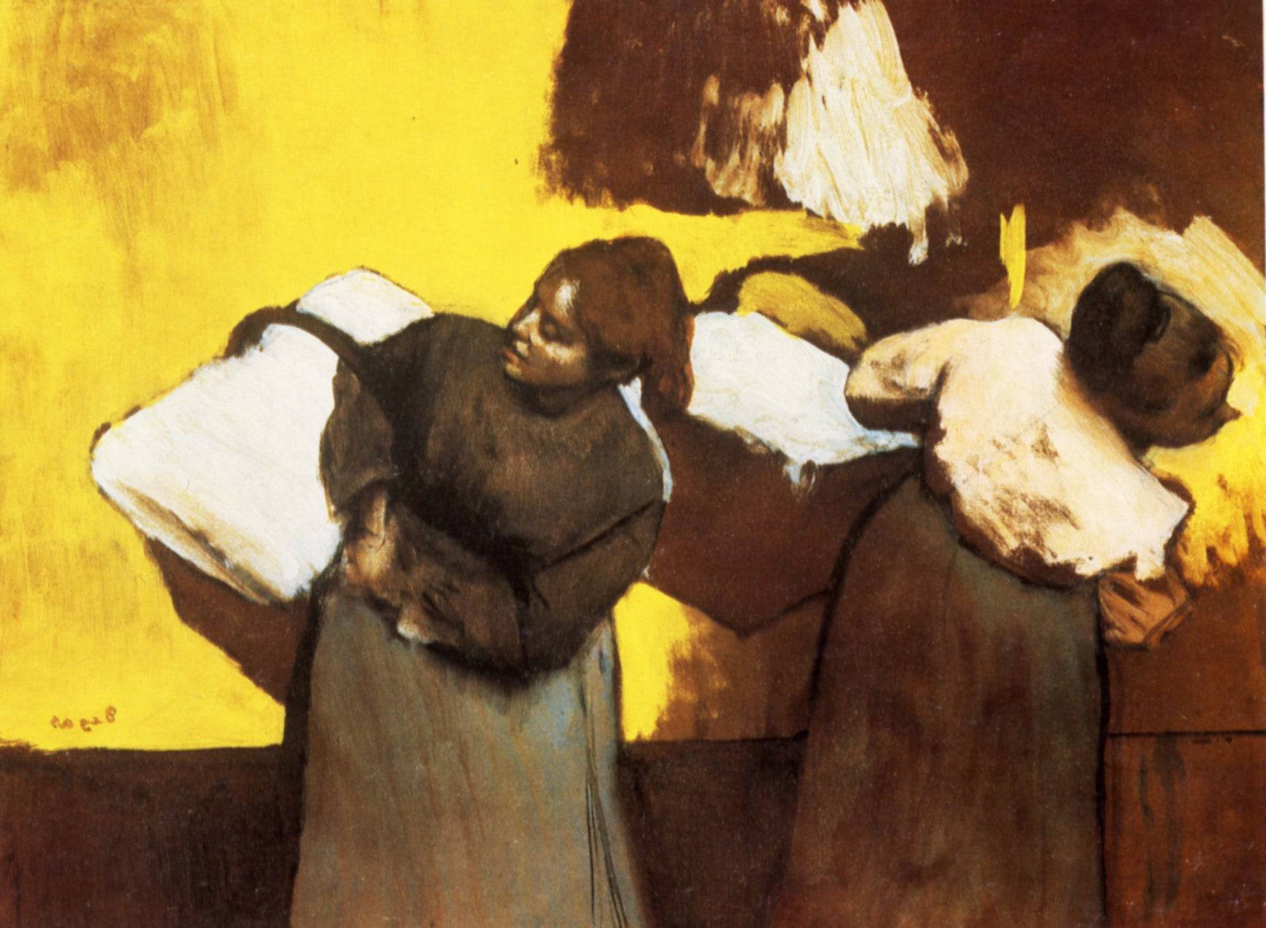 Laundresses Carrying Linen in Town - Edgar Degas