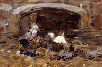 Laundresses near a Bridge by Eugene Boudin — hand-painted still oil painting reproduction on canvas