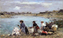 Laundresses on the Banks of the Touques by Eugene Boudin — hand-painted landscape oil painting reproduction on canvas