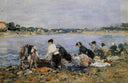 Laundresses on the banks of Touques by Eugene Boudin — hand-painted landscape oil painting reproduction on canvas