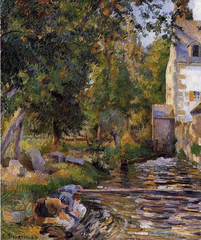 Laundry and Mill at Osny by Camille Pissarro — hand-painted botanical oil painting reproduction on canvas