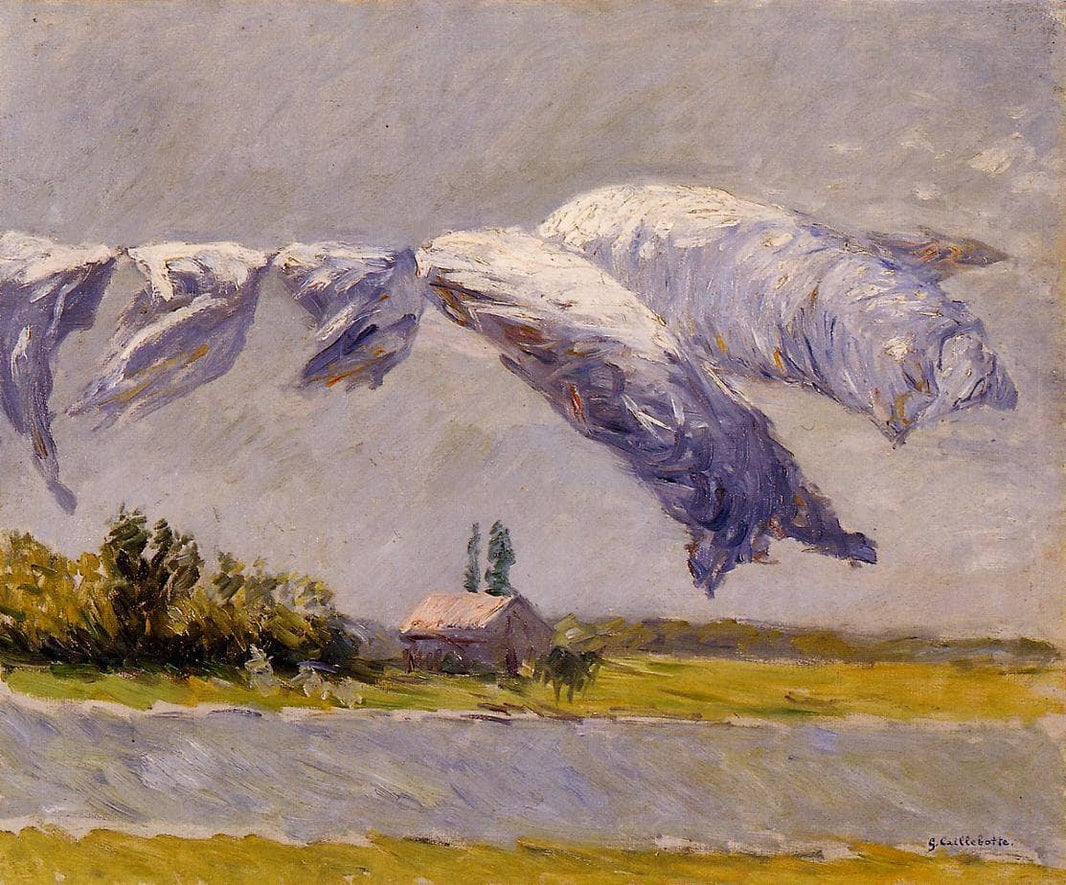 Laundry Drying, Petit Gennevilliers by Gustave Caillebotte — hand-painted landscape oil painting reproduction on canvas