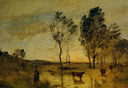 Le Gue (Cows on the Banks of the Gue) by Camille Corot — hand-painted animal oil painting reproduction on canvas