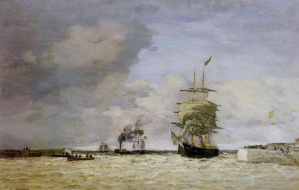 Le Havre. Entrance to the Port. by Eugene Boudin — hand-painted landscape oil painting reproduction on canvas