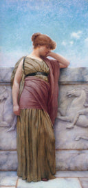 Leaning on the Balcony by John William Godward, male oil painting wall art, Neoclassicism