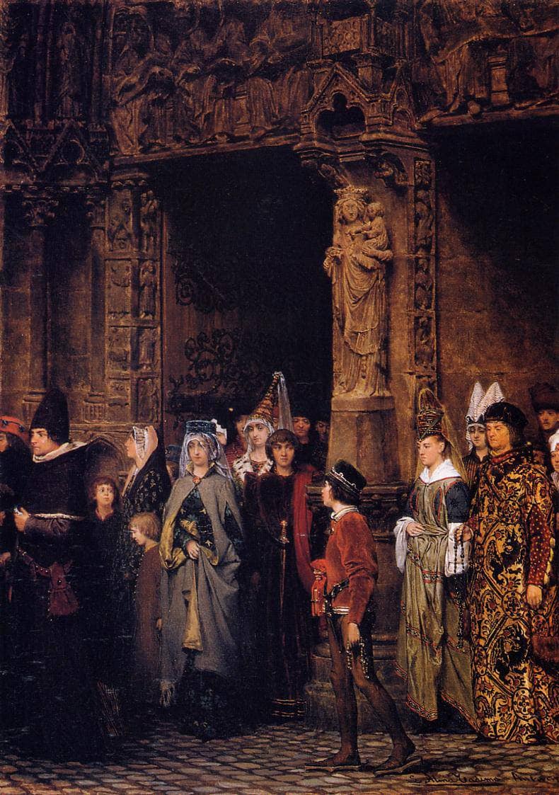 Leaving Church in the Fifteenth Century by Sir Lawrence Alma-Tadema — hand-painted cultural oil painting reproduction on canvas