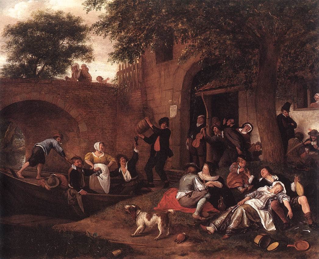 Leaving the Tavern by Jan Steen — hand-painted cultural oil painting reproduction on canvas