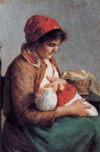 Maternal joys by Silvestro Lega — hand-painted portrait oil painting reproduction on canvas