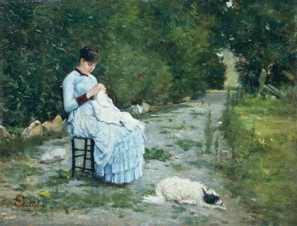 In the garden by Silvestro Lega — hand-painted botanical oil painting reproduction on canvas