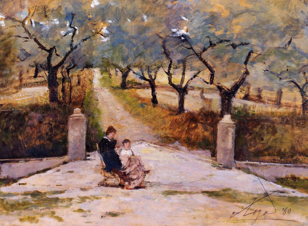 In the villa by Silvestro Lega — hand-painted landscape oil painting reproduction on canvas