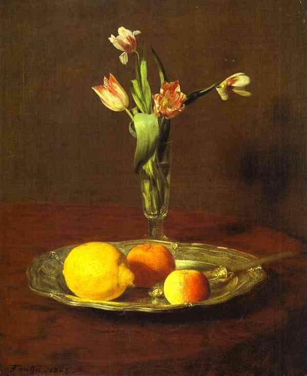 Lemons, Apples and Tulips by Henri Fantin-Latour — hand-painted botanical oil painting reproduction on canvas
