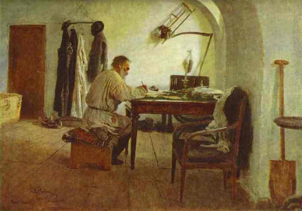 Leo Tolstoy in His Study by Ilya Repin — hand-painted portrait oil painting reproduction on canvas