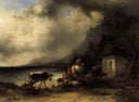 Storm in the Belt (Strait in northeast Denmark) by Leopold Pollak — rural oil painting wall art, Romanticism