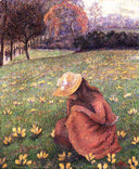 Les Crocus by Lucien Pissarro — female oil painting wall art, Neo Impressionism