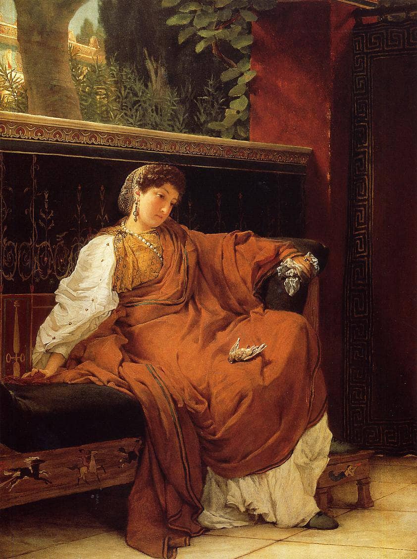 Lesbia Weeping over a Sparrow by Sir Lawrence Alma-Tadema — hand-painted portrait oil painting reproduction on canvas