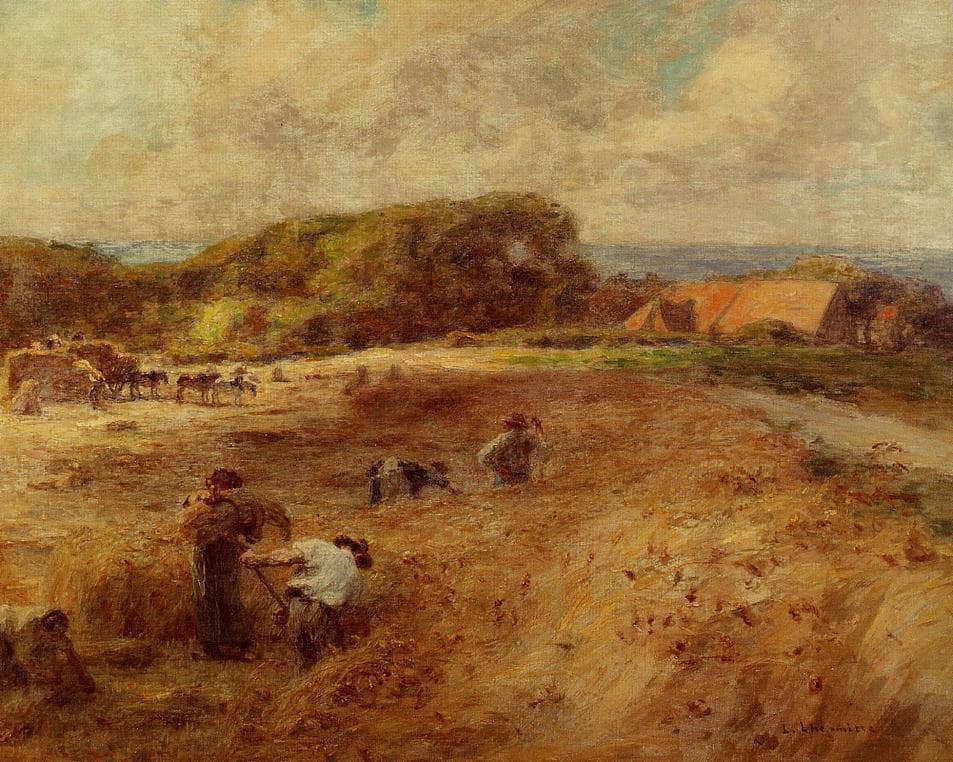 Reapers Near The Sambre Farm by Léon Augustin Lhermitte — hand-painted landscape oil painting reproduction on canvas