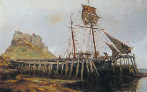 Lime staithes near Holy Island Castle - Ralph Hedley