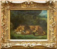 Lion Devouring a Rabbit by Eugene Delacroix — hand-painted animal oil painting reproduction on canvas