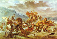 Lion Hunt by Eugene Delacroix — hand-painted animal oil painting reproduction on canvas
