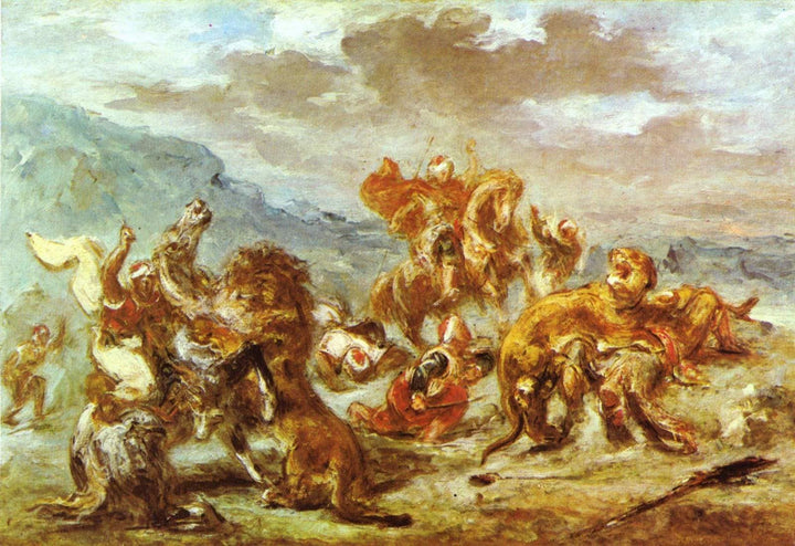 Lion Hunt by Eugene Delacroix — hand-painted animal oil painting reproduction on canvas