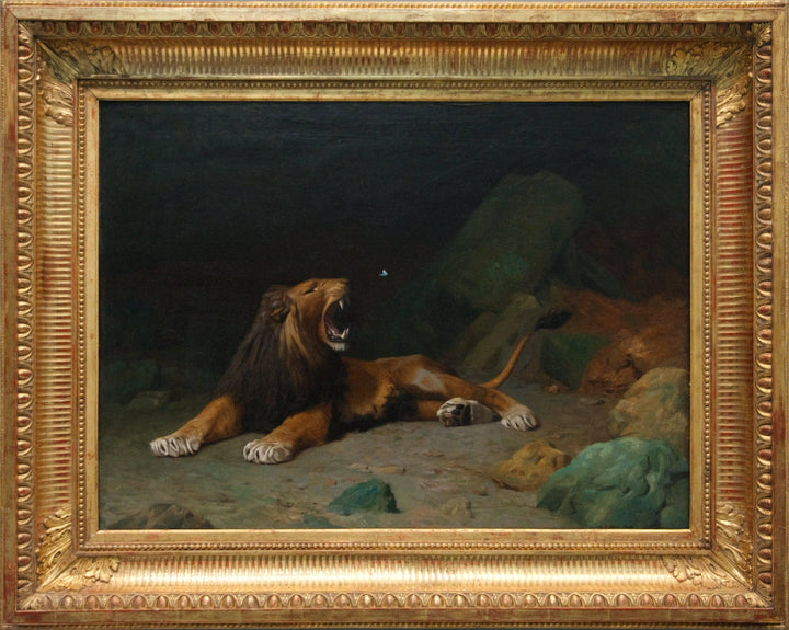 Lion Snapping at a Butterfly by Jean-Leon Gerome — hand-painted animal oil painting reproduction on canvas