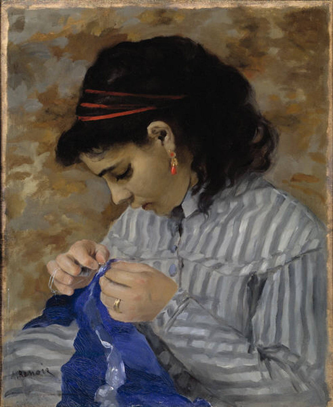 Lise Sewing by Pierre-Auguste Renoir — hand-painted portrait oil painting reproduction on canvas
