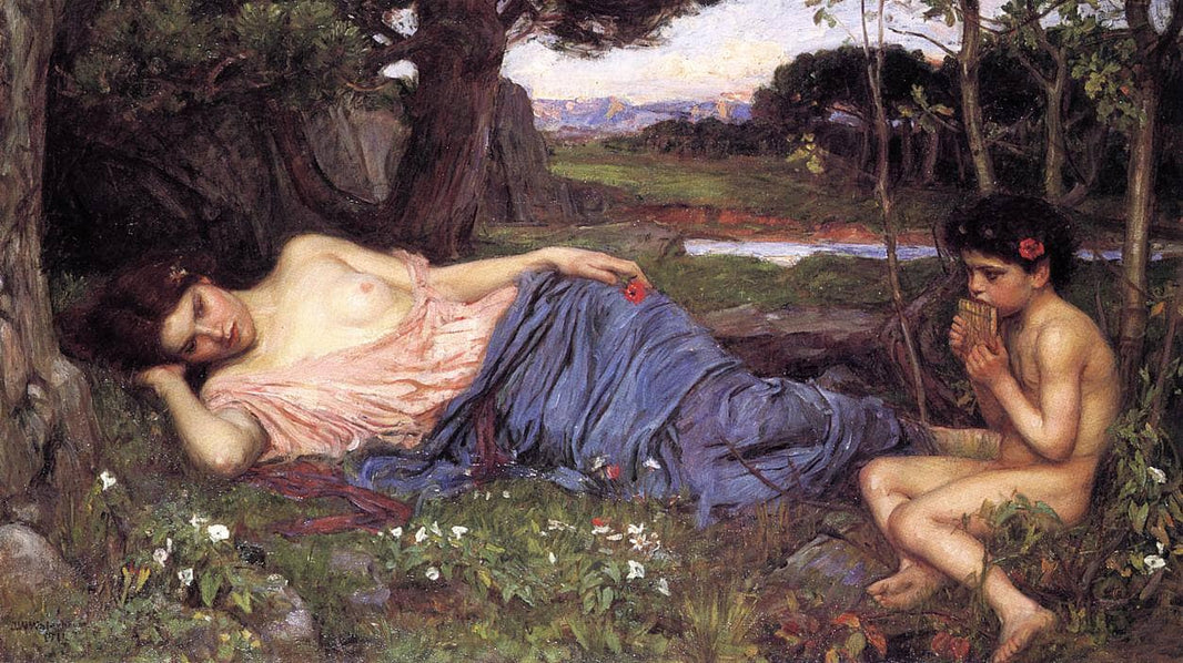 Listen to my Sweet Pipings by John William Waterhouse — hand-painted cultural oil painting reproduction on canvas