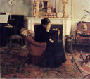 Listening to Schumann by Fernand Khnopff — female oil painting wall art, Realism