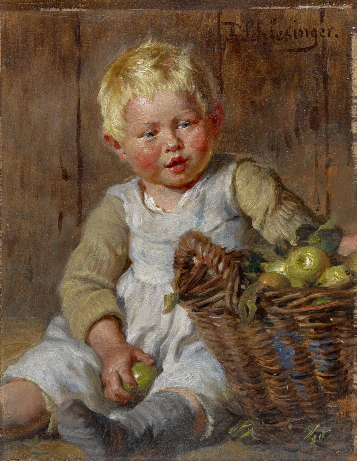 Little boy with apple basket