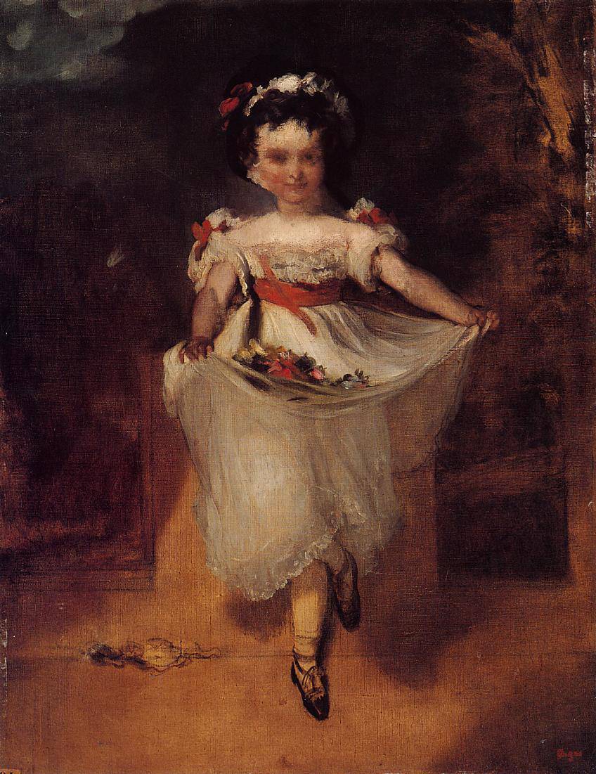 Little Girl Carrying Flowers in Her Apron by Edgar Degas, hand-painted portrait oil painting reproduction on canvas
