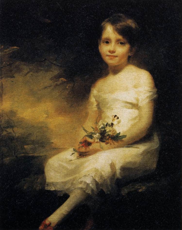 Little Girl Holding Flowers, Portrait of Nancy Graham by Henry Raeburn, hand-painted portrait oil painting reproduction on canvas