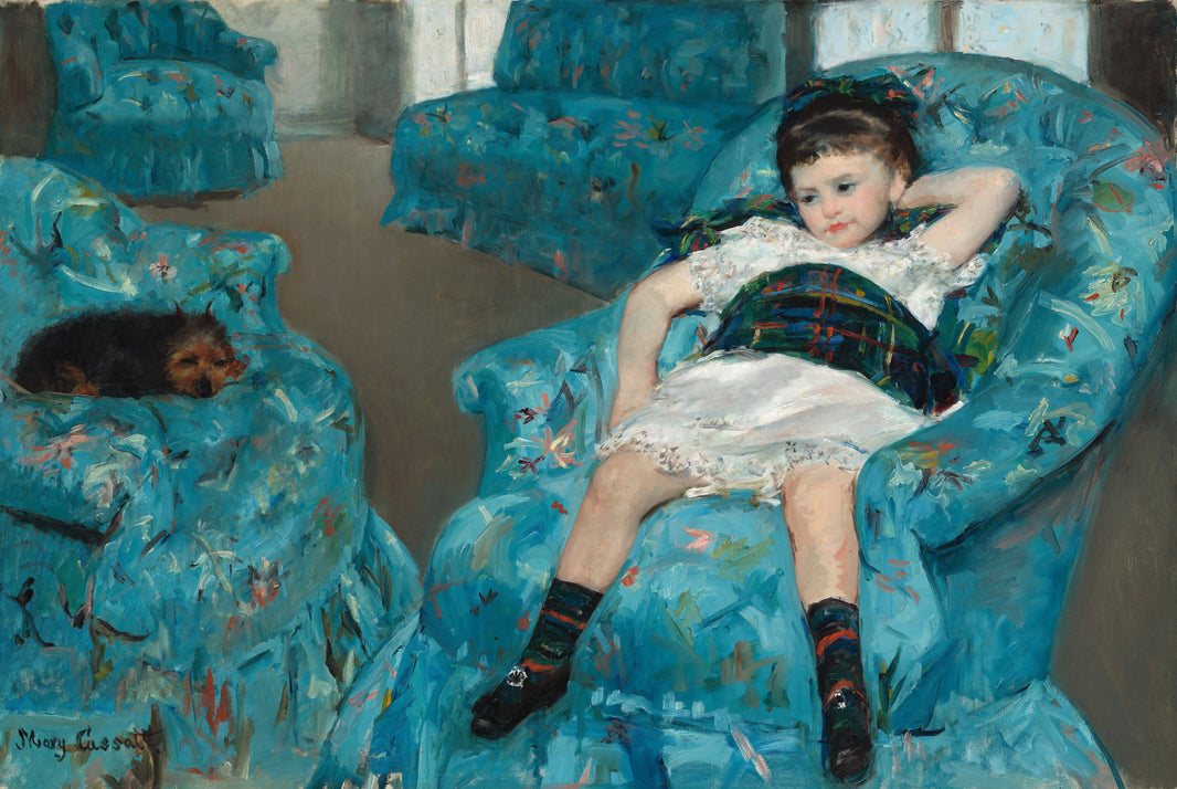 Little Girl in a Blue Armchair by Mary Cassatt, hand-painted eco oil painting reproduction on canvas
